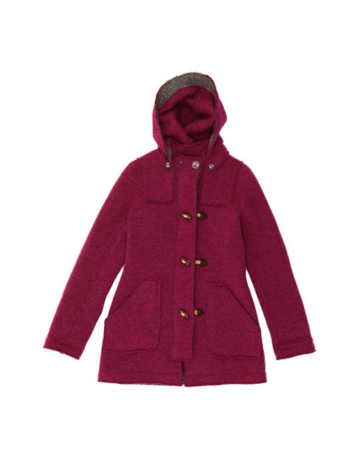 Vintage Rifle Hooded Knit Duffle Coat UK 14 Medium In Burgundy Wool