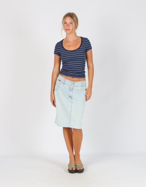 Vintage Rifle Jeans S denim midi skirt in light blue - view 1