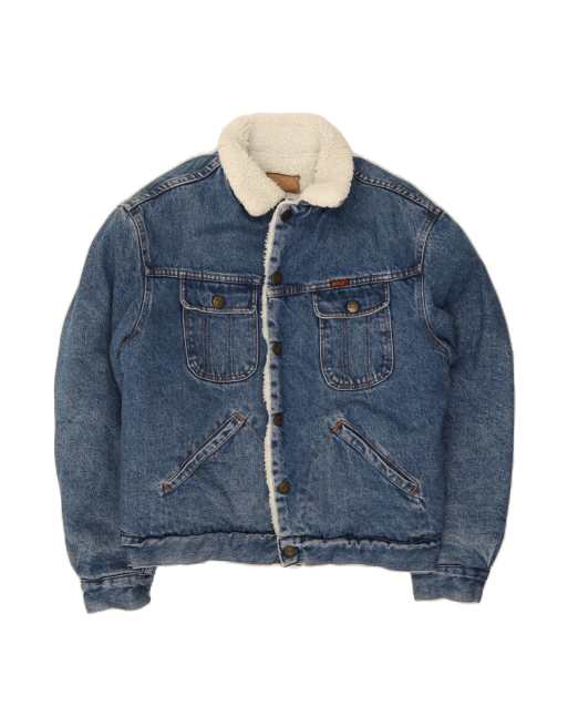 Vintage Rifle Sherpa Denim Jacket UK 36 Small In Blue