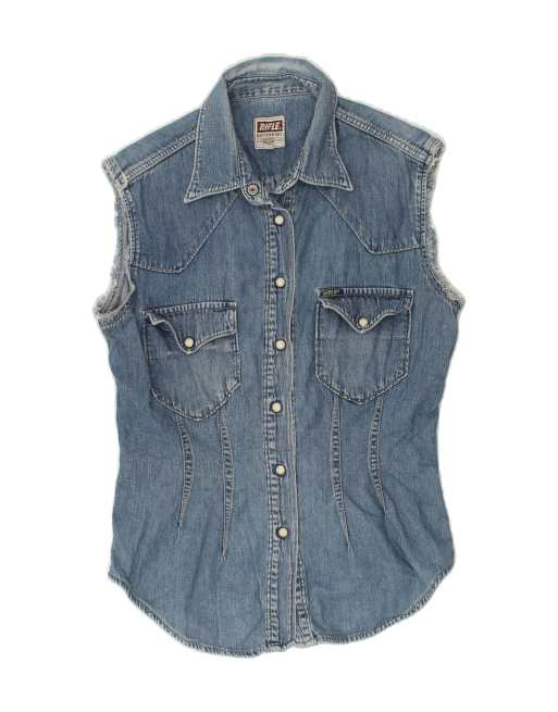 Vintage Rifle Size S Sleeveless Denim Shirt in Blue