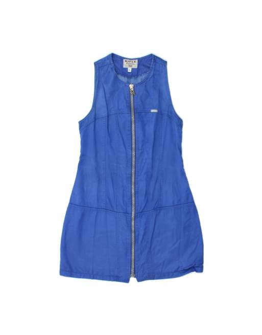 Vintage Rifle Sleeveless Denim Dress UK 12 Medium In Blue