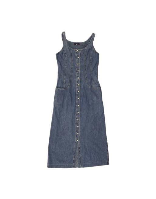 Vintage Rifle Sleeveless Denim Dress UK 8 Small In Blue