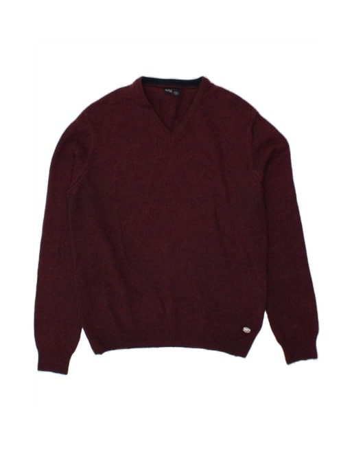 Vintage Rifle V-neck Jumper Sweater Large In Burgundy