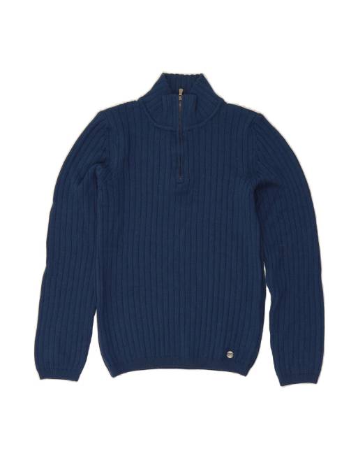 Vintage Rifle Zip Neck Jumper Sweater UK 12 Medium In Blue