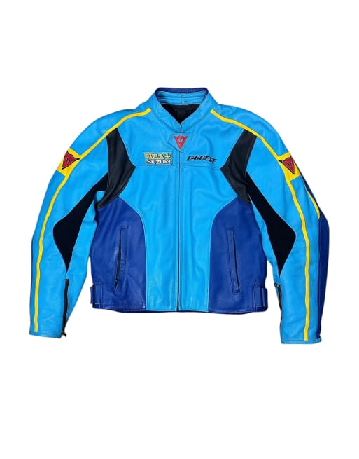 Vintage Rizla x Suzuki Leather Racing Jacket size m in light blue