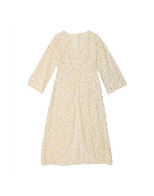 Vintage Robe Maxi Dress U K 10 Small In Off In White Floral
