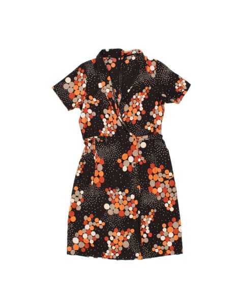 Vintage Robe Wrap Dress UK 14 Large In Black Spotted - view 1