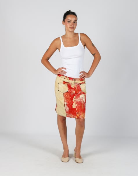 Vintage Roberta Scarpa S woven midi skirt in tan - view 1