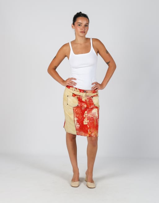 Vintage Roberta Scarpa S woven midi skirt in tan