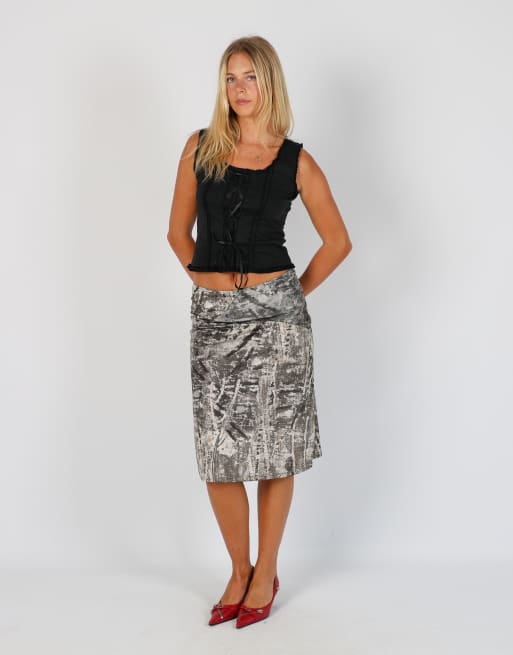 Vintage Roberta Scarpa XS woven midi skirt in grey