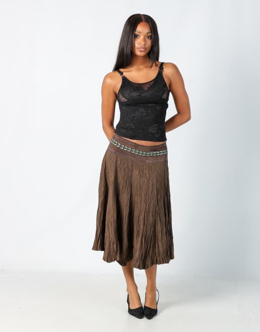 Vintage Roberto Cavalli 14 woven midi skirt in brown