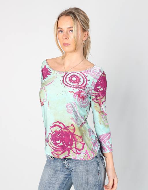 Vintage Roberto Cavalli L blouse in turquoise