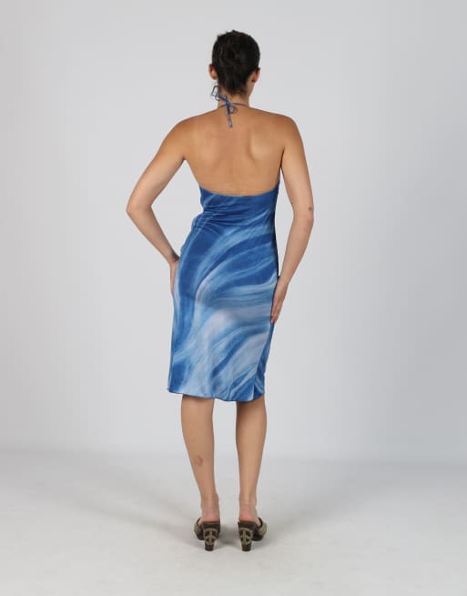 Vintage Roberto Cavalli M printed woven midi dress in blue, 3 of 4