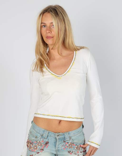 Vintage Roberto Cavalli S long sleeve top in ivory
