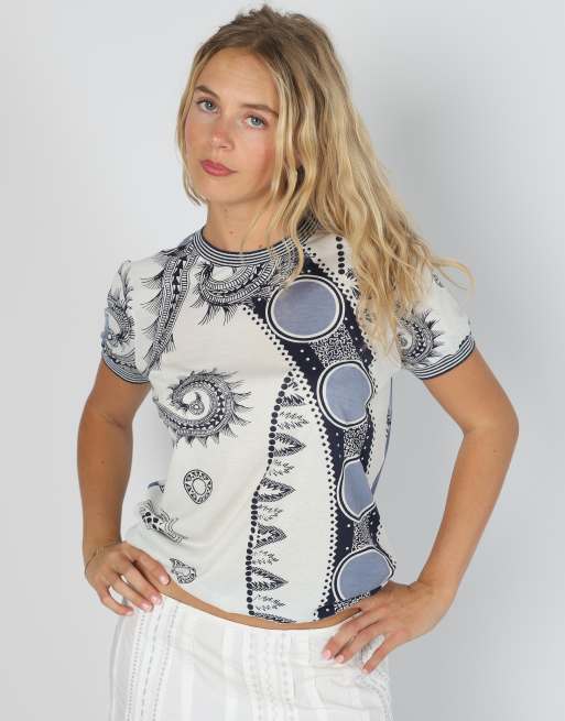 Vintage Roberto Cavalli S woven top in light blue