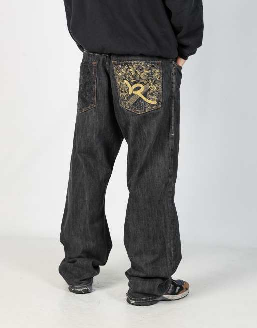 Vintage Rocawear 38x34 denim hip hop jeans in charcoal grey