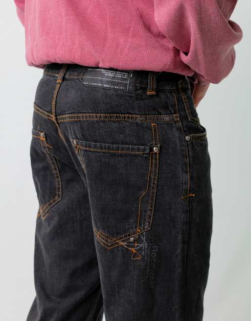 Vintage Rocawear Contrast Stitch 32x32 Denim Hip Hop Baggy Jeans Charcoal Grey