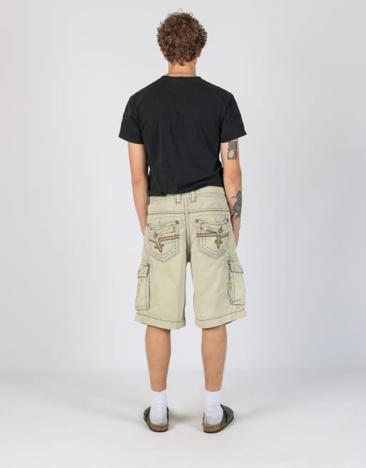Vintage Rock Revival 34x22 canvas cargo shorts in beige, 3 of 4
