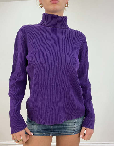 Vintage roll neck jumper in purple - view 1