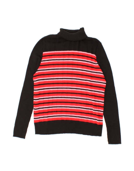 Vintage Roll Neck Jumper Sweater UK 12 Medium In Red Striped