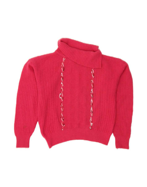 Vintage Roll Neck Jumper Sweater UK 14 Large In Pink - view 1