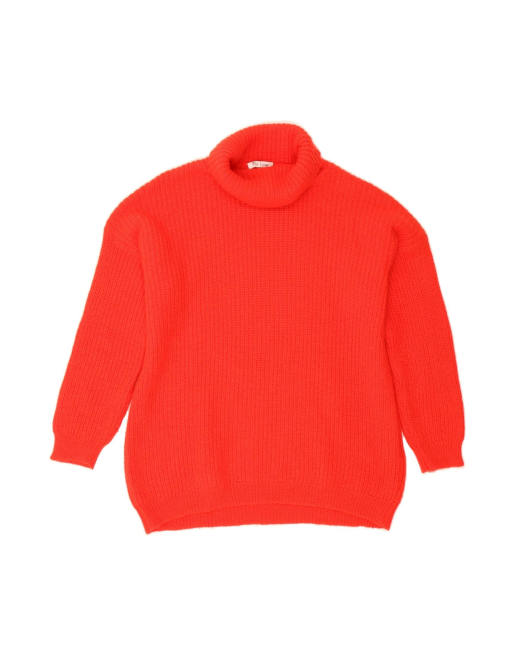 Vintage Roll Neck Jumper Sweater UK 14 Large In Red Wool