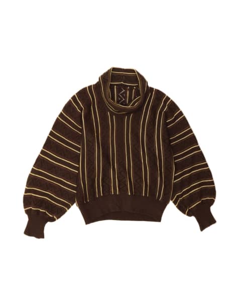 Vintage Roll Neck Jumper Sweater UK 14 Medium In Brown Striped - view 1