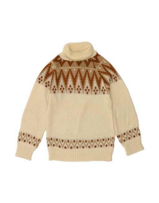 Vintage Roll Neck Jumper Sweater UK 14 Medium In Off In White Fair Isle