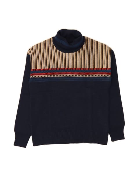 Vintage Roll Neck Jumper Sweater UK 16 Large In Blue Striped - view 1