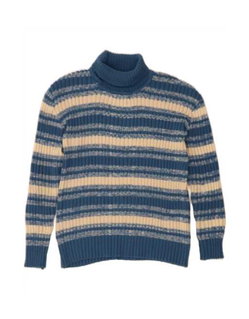 Vintage Roll Neck Jumper Sweater UK 16 Large In Blue Striped