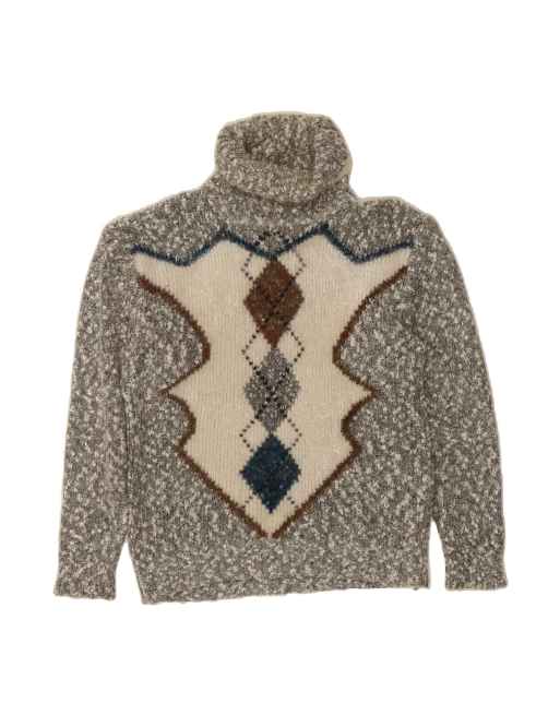 Vintage Roll Neck Jumper Sweater UK 16 Large In Grey Flecked