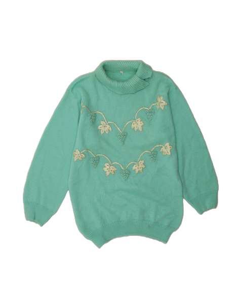 Vintage Roll Neck Jumper Sweater UK 16 Large In Turquoise Floral - view 1