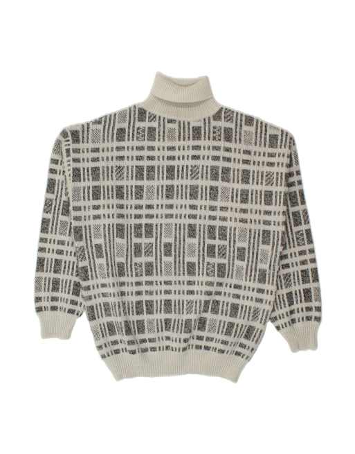 Vintage Roll Neck Jumper Sweater UK 38/40 Medium In Grey Check