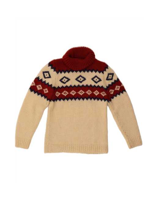 Vintage Roll Neck Jumper Sweater UK 6 XS In Beige Fair Isle