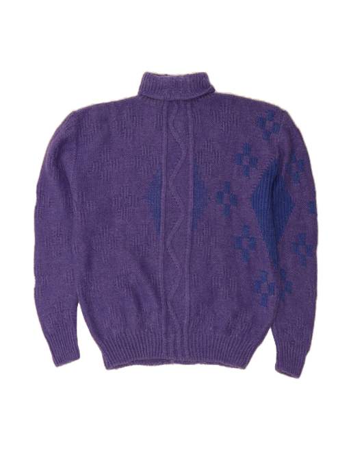 Vintage Roll Neck Jumper Sweater XL In Purple Argyle/diamond