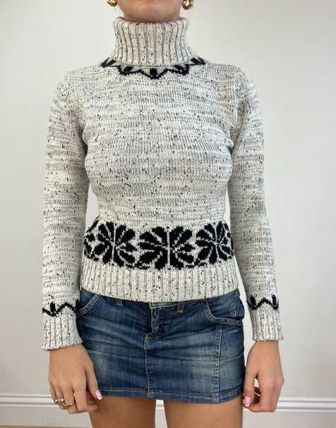 Vintage roll neck snowflake jumper in grey - view 1