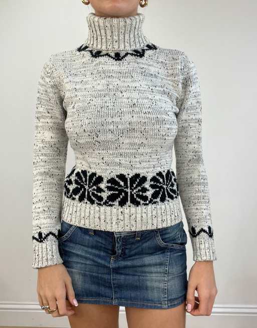 Vintage roll neck snowflake jumper in grey