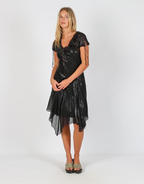 Vintage Rose D S woven midi dress in black - view 1