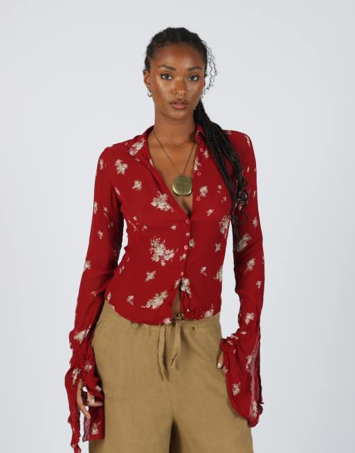 Vintage Rossella Spera S blouse in burgundy red