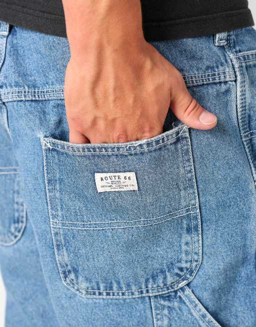 Vintage Route 66 38x23 denim carpenter baggy jorts shorts in light blue, 4 of 4