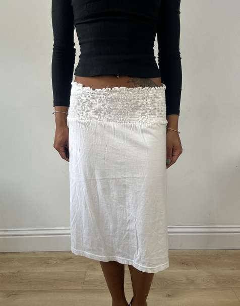 Vintage ruched midi skirt in white - view 1