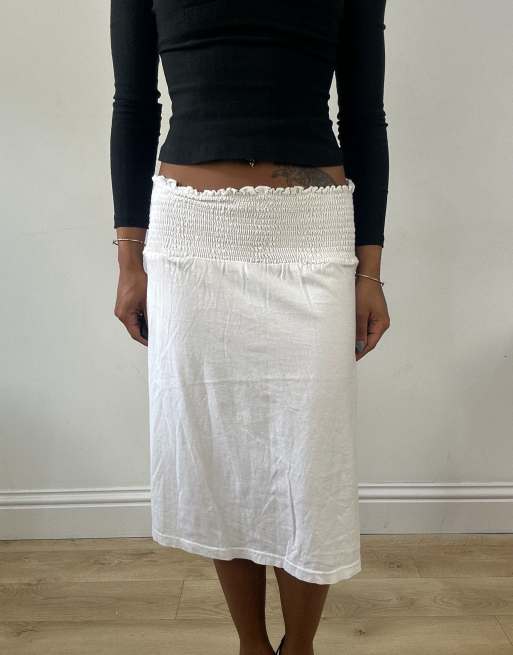Vintage ruched midi skirt in white