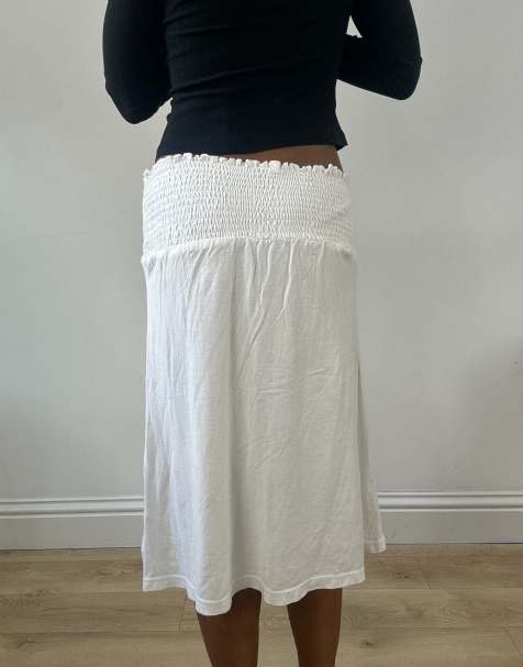 Vintage ruched midi skirt in white - view 2