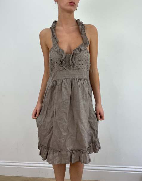 Vintage ruffle halterneck dress in grey - view 1