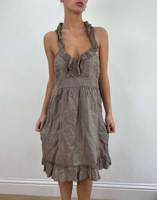 Vintage ruffle halterneck dress in grey