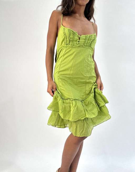 Vintage ruffle mini dress in green