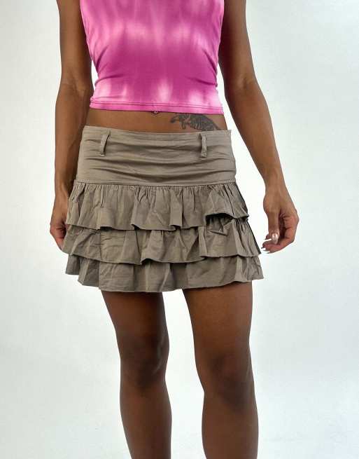 Vintage ruffle mini skirt in light brown