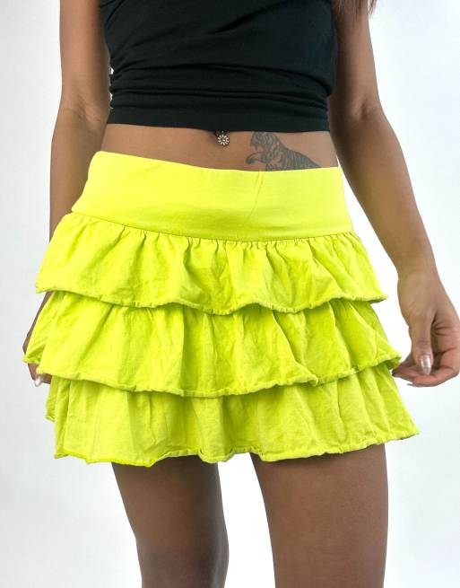 Vintage ruffle mini skirt in neon green, 3 of 4
