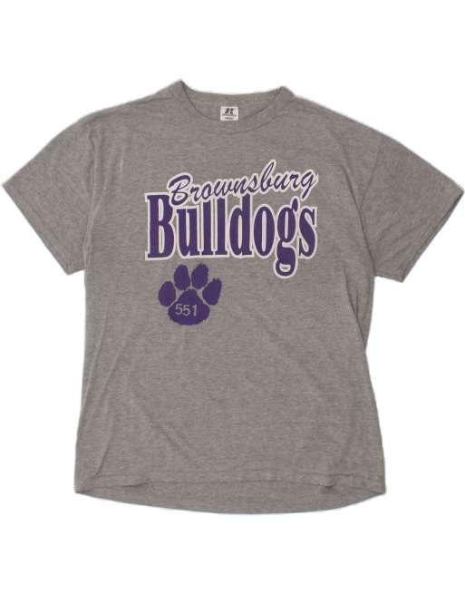 Vintage Russell Athletic Bulldogs Size L Graphic T-Shirt Top in Grey