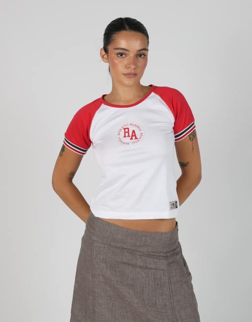 Vintage Russell Athletic S baby tee in white
